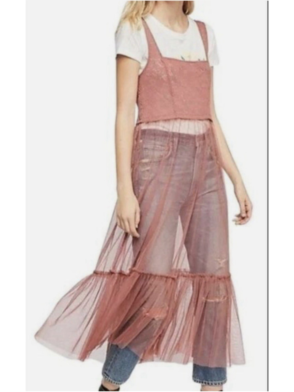 Free People Intimately C’est La Vie Sheer Tulle Sleeveless Dress  Boho Med NWOT